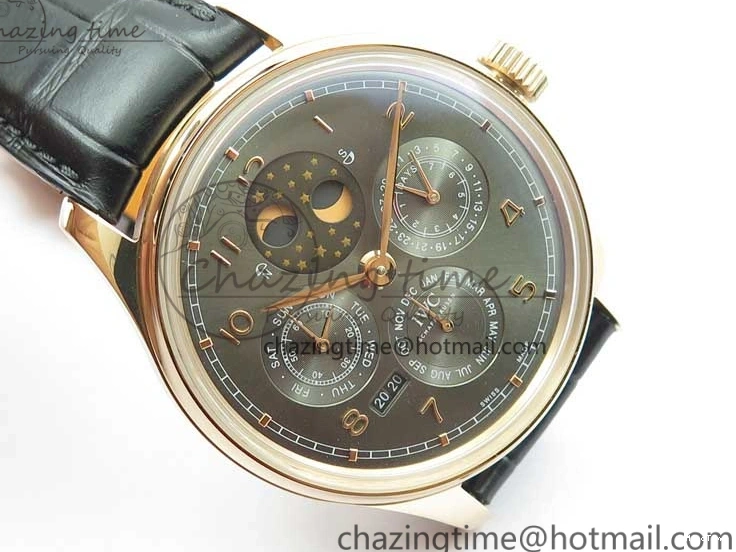MIROTIME 0427 Elegant Portugieser Perpetual Calendar IW503302 RG V9F 1:1 Best Edition Gray Dial on Black Leather Strap A 7096